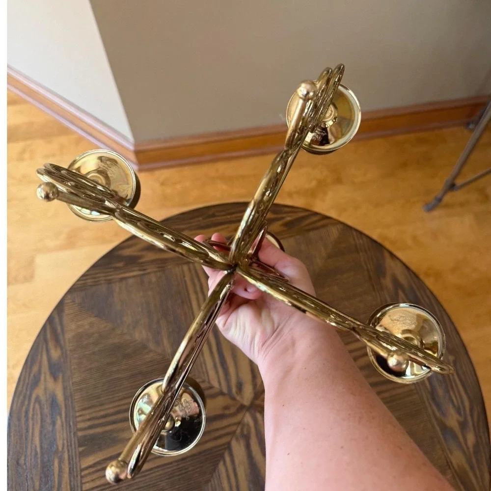 Vintage Home Interiors Gold Scroll Candelabra 5 Arm Brass Tone Candle Holder